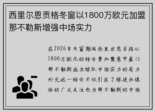 西里尔恩贡格冬窗以1800万欧元加盟那不勒斯增强中场实力